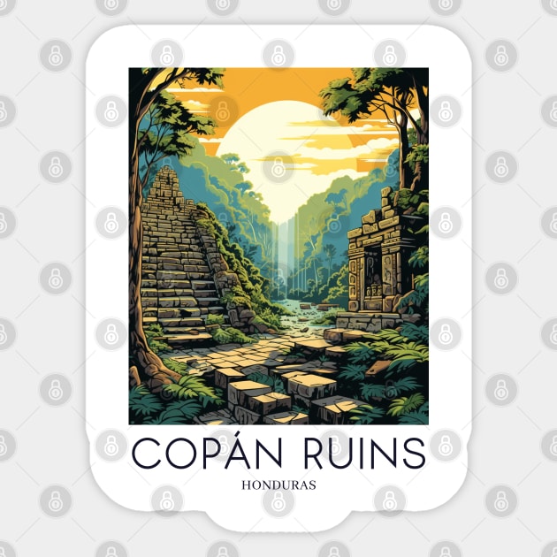 A Pop Art Travel Print of the Copán Ruins - Honduras Sticker by Studio Red Koala